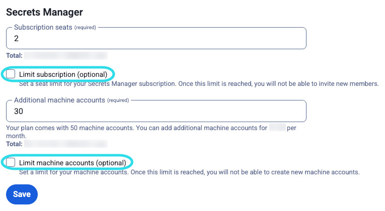 Limit subscription seats and machine accounts