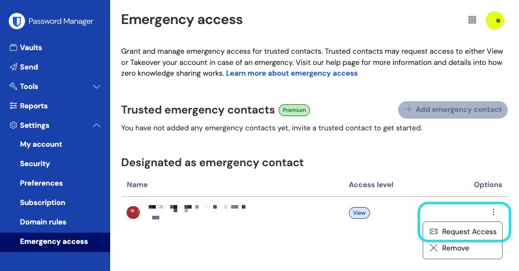 Request emergency access