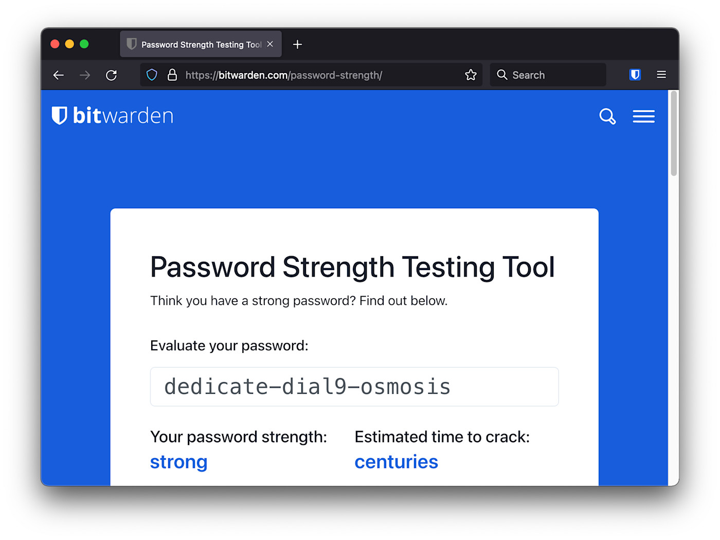 Bitwarden Password Strength Testing Tool and Time to Crack Password