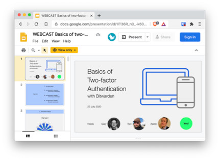 Basics of two-factor authentication with Bitwarden Google Slides