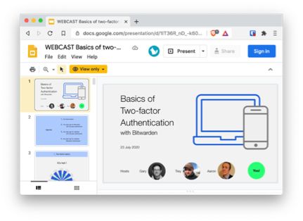 Basics of two-factor authentication with Bitwarden Google Slides