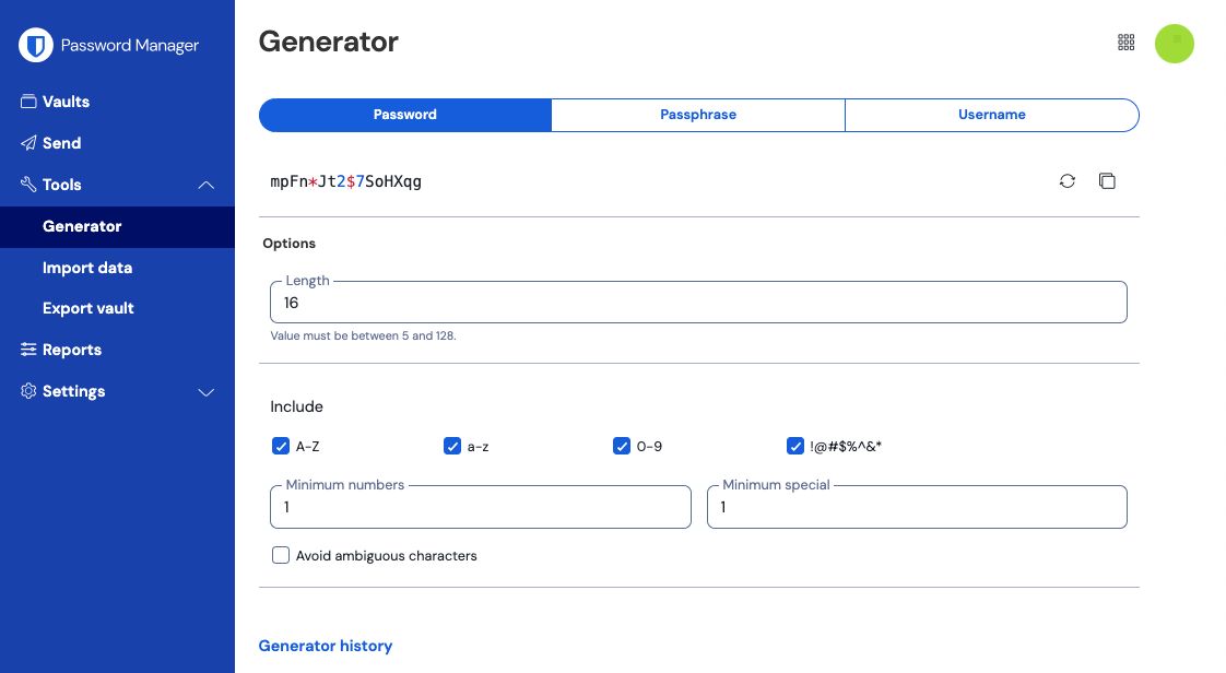Web app password generator
