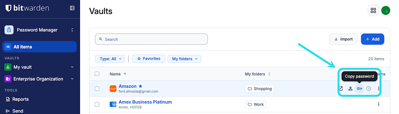 Quick copy in web app