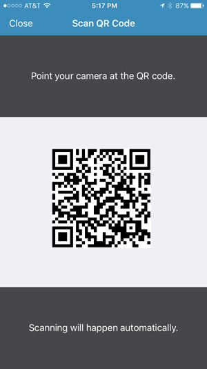 Scanning a new QR code with the iOS app