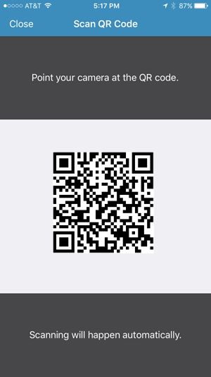 Scanning a new QR code with the iOS app