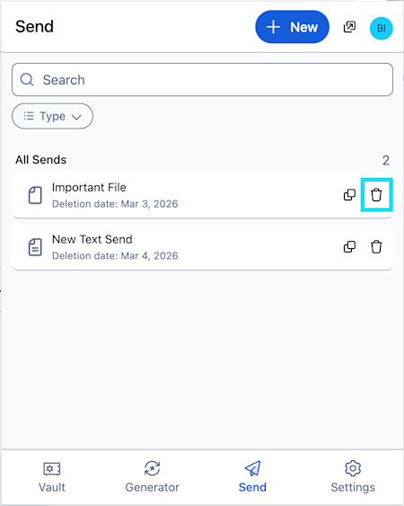 Delete Send from a browser extension 