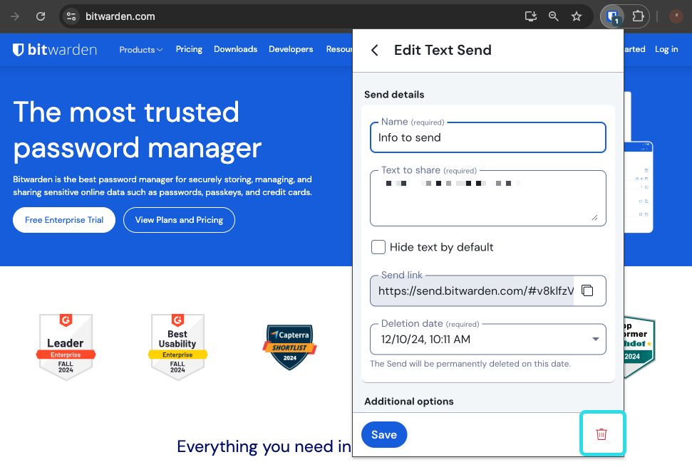 Delete Send from a browser extension 