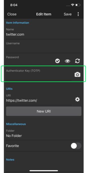 Add an Authenticator Key (TOTP) by clicking the camera and capturing the QR code from your web browser