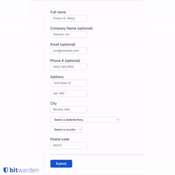 Autorrelleno de identidades Bitwarden