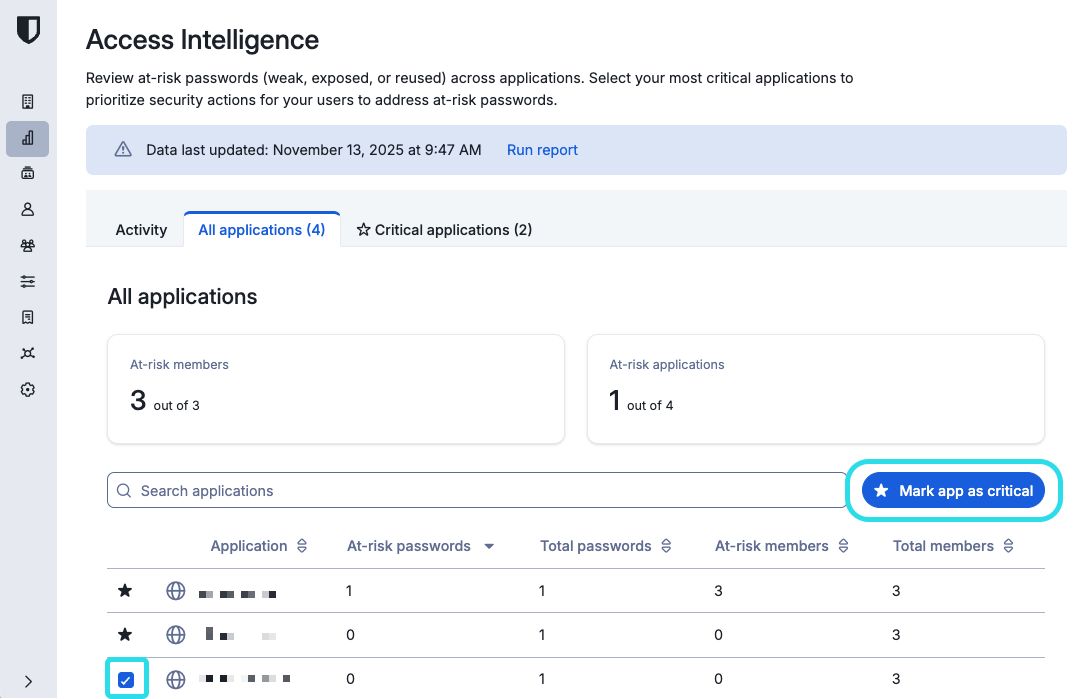 Mark a critical application