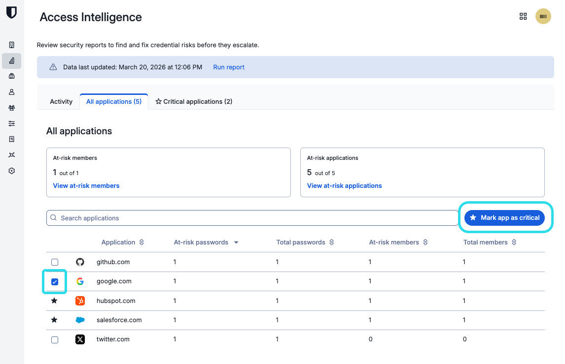 Mark a critical application