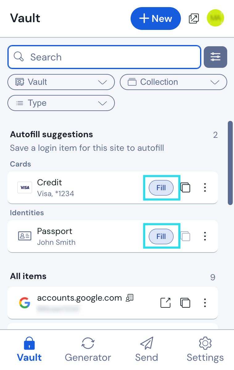 Fill Card and Identities