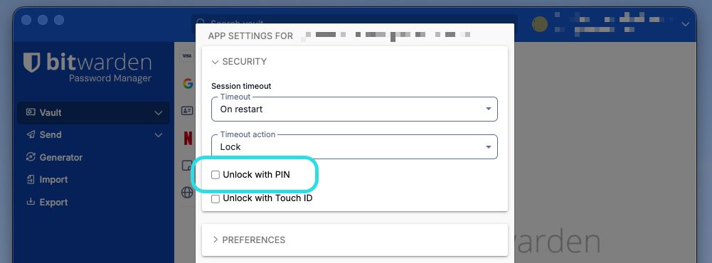 Unlock with PIN on desktop