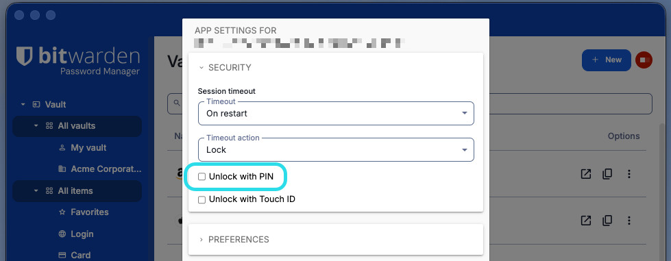Unlock with PIN on desktop