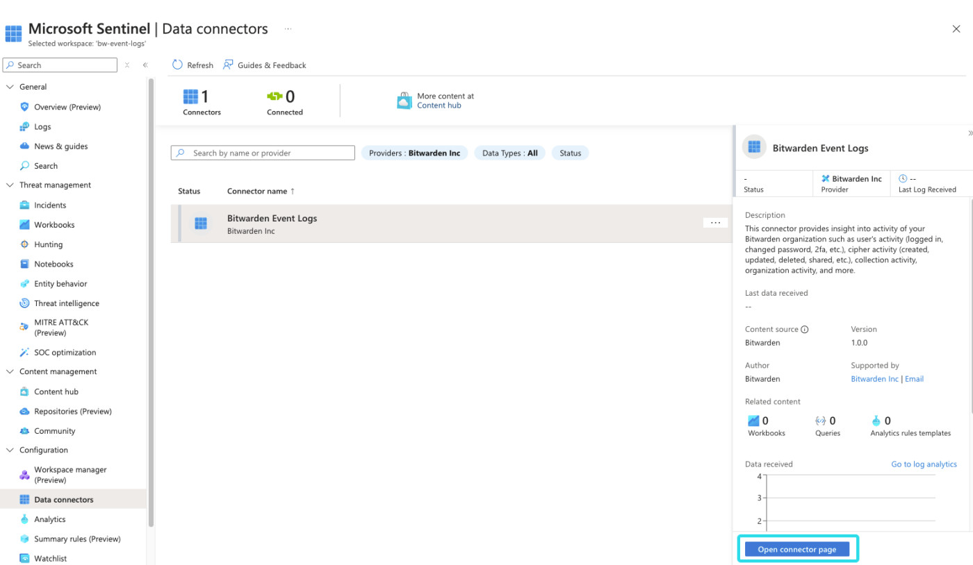Microsoft Sentinel Bitwarden Event Logs app
