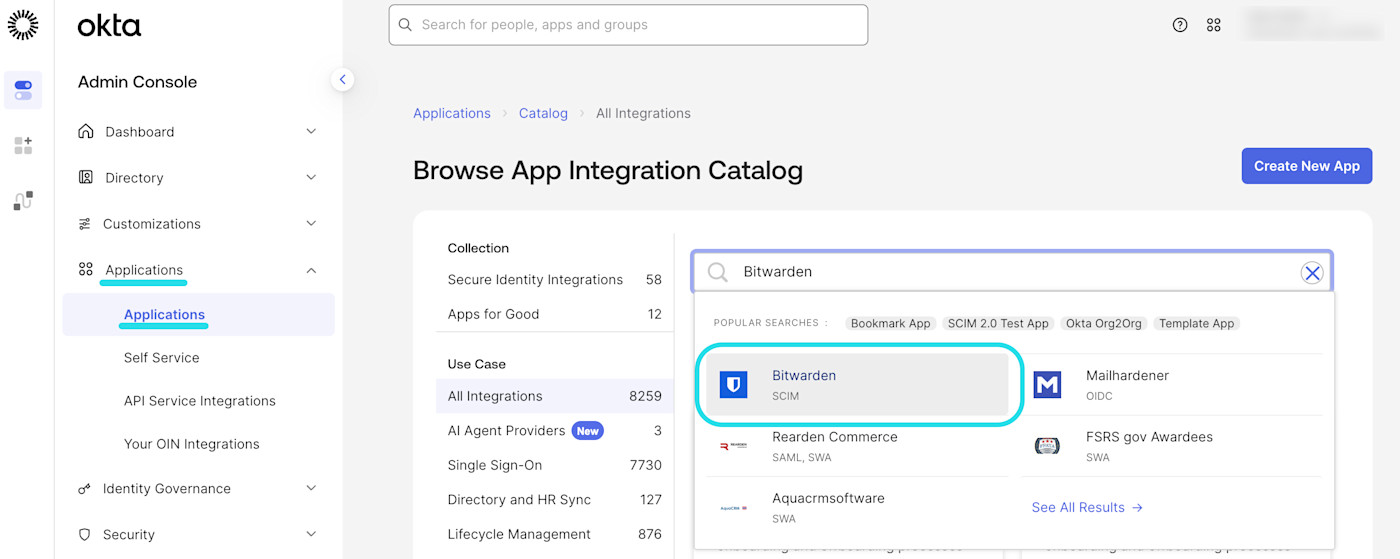 Browse app catalog for Bitwarden