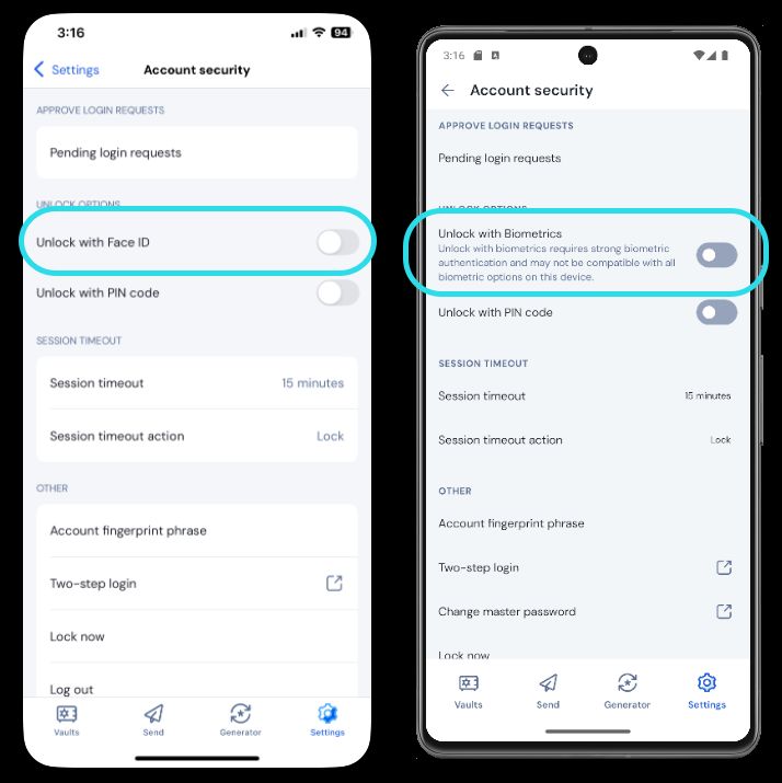 Biometric unlock on mobile