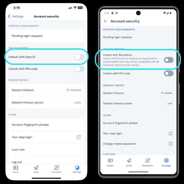 Biometric unlock on mobile
