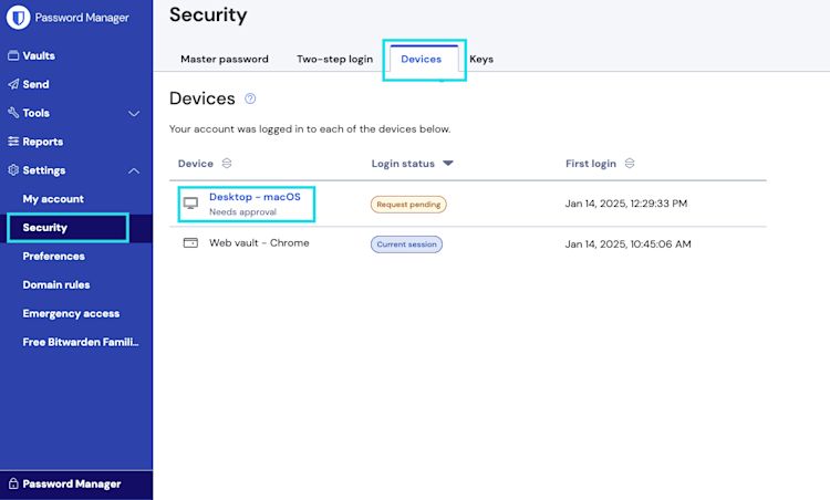 Web app approve device login