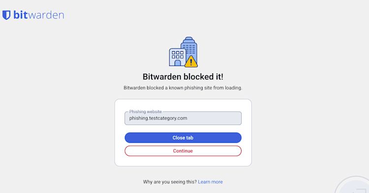 Phishing website blocked