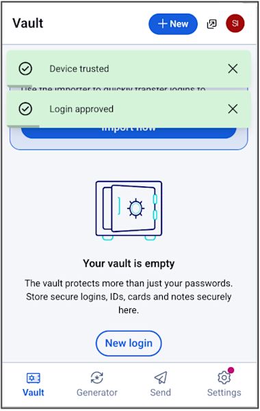 Browser extension successfully logged in and trusted