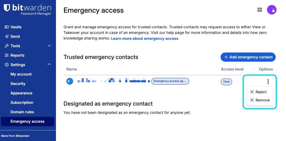 Revoke emergency access