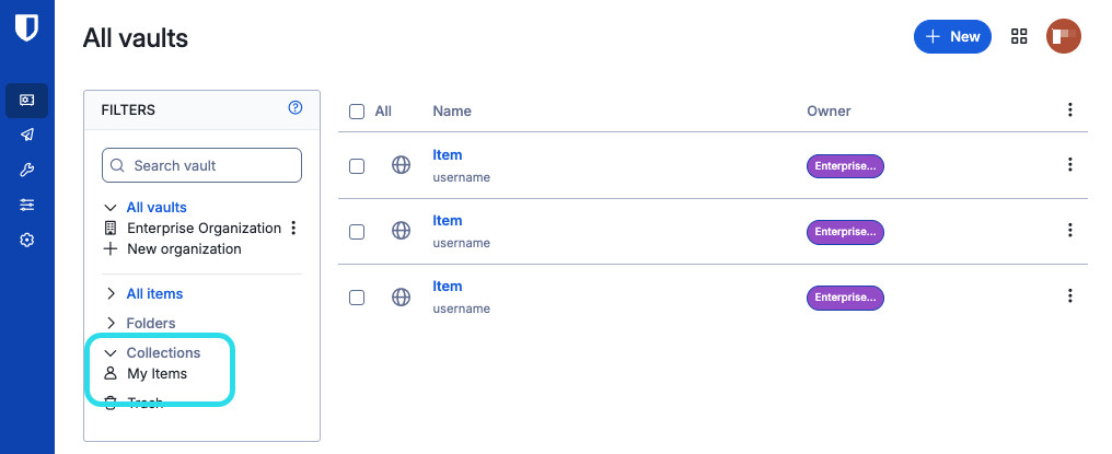 My Items in the web app