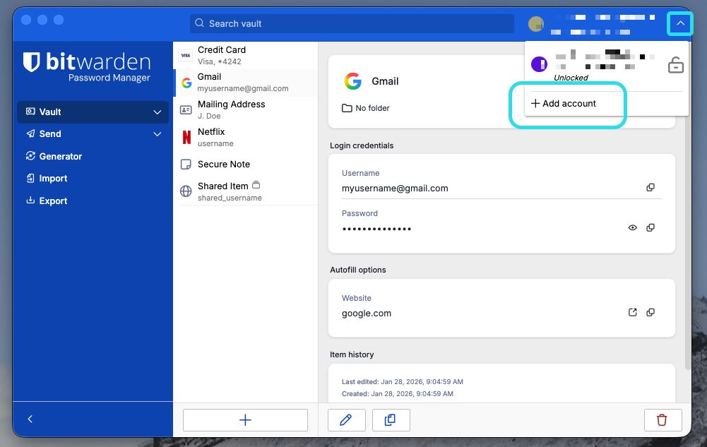 Switch accounts on desktop
