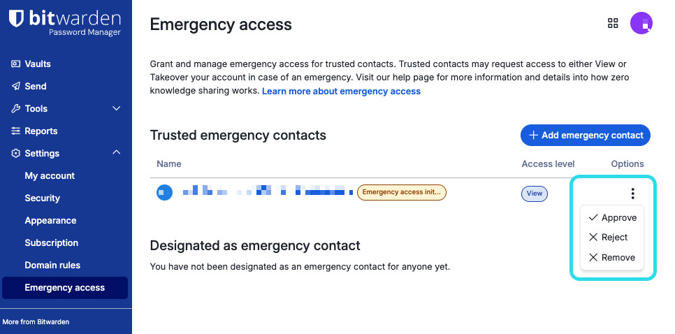 Approve or reject emergency access