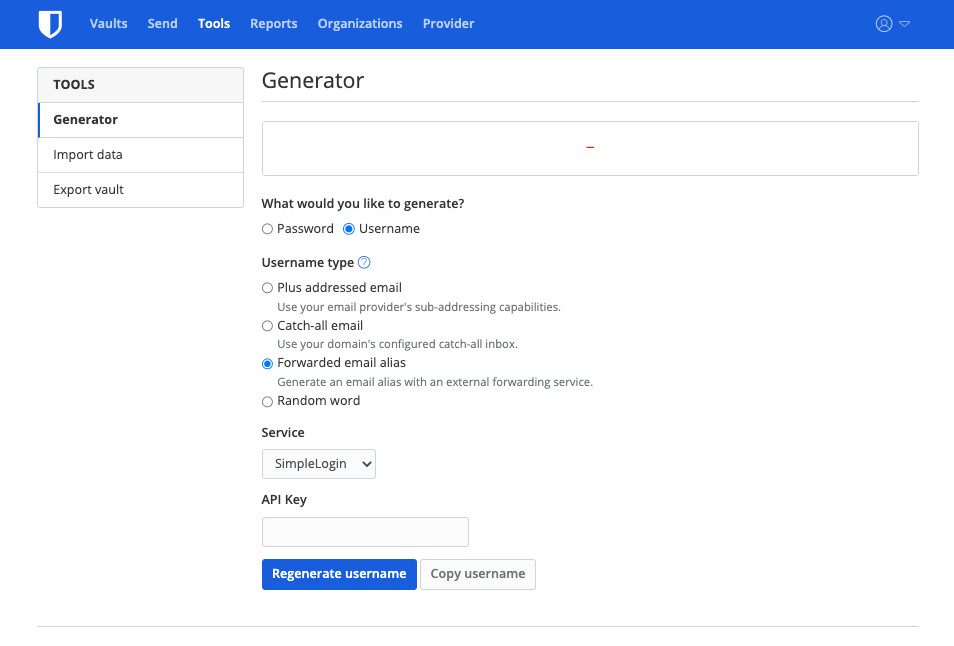 SimpleLogin API Key