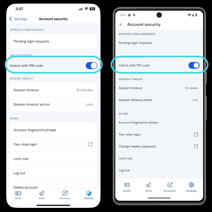 Unlock with PIN on mobile