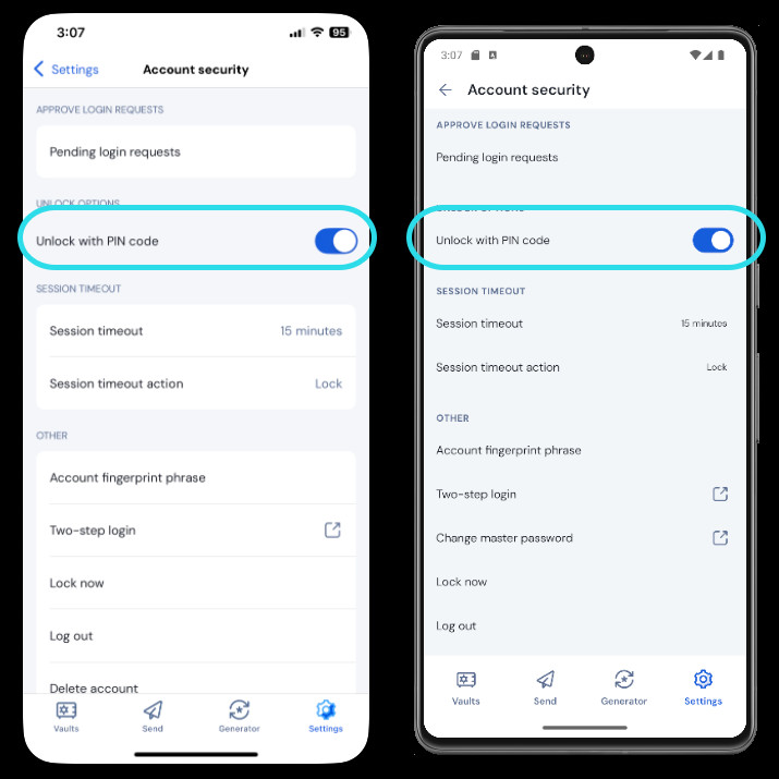 Unlock with PIN on mobile