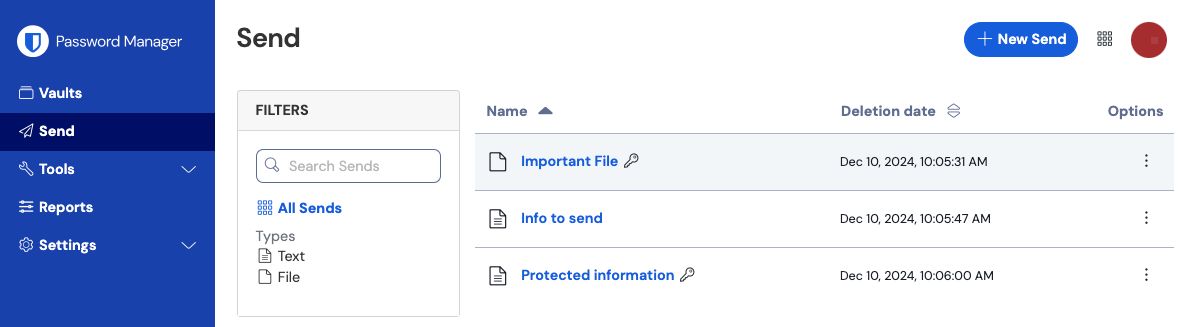Send in the web app