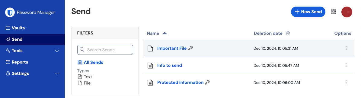 Send in the web app