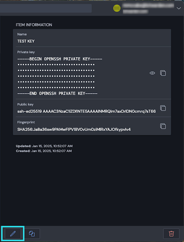 Edit desktop SSH item
