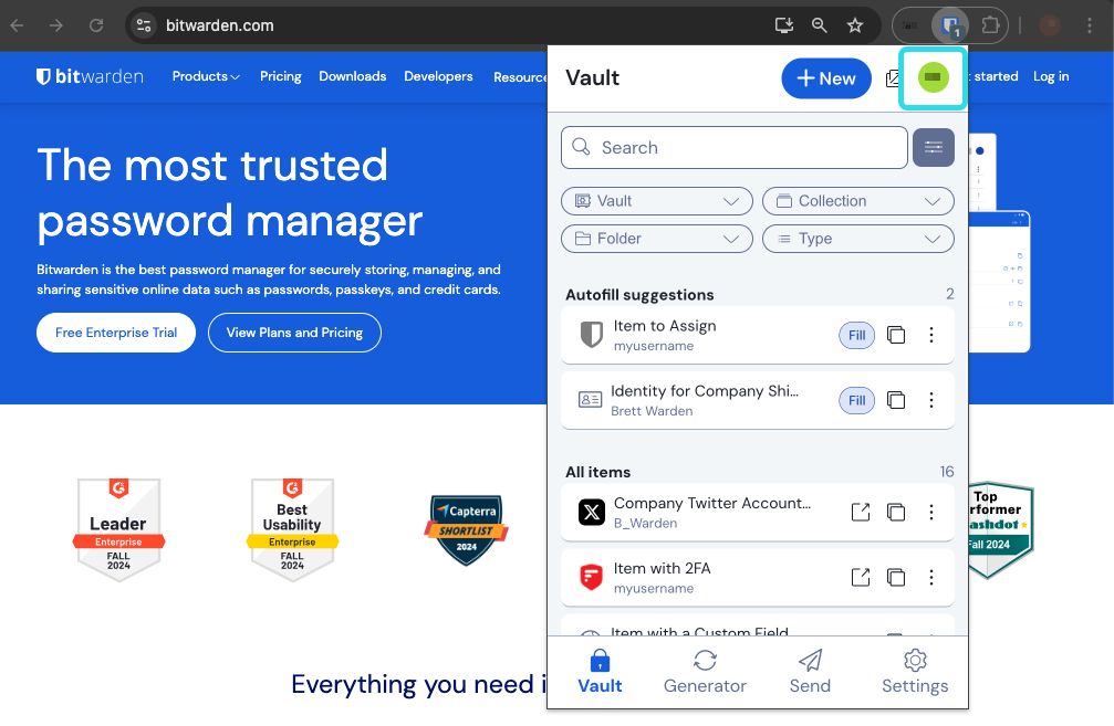 Browser extension account switching