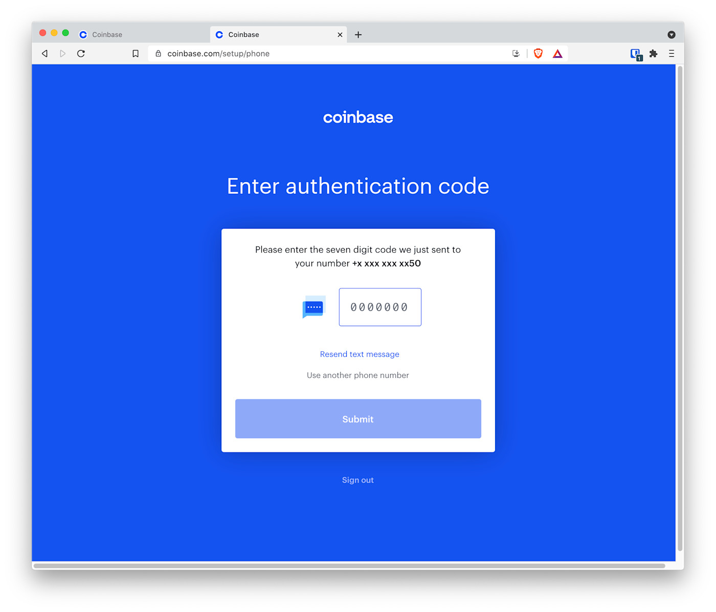 Confirming with the authentication code