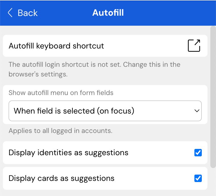 Screenshot of inline autofill options - Screenshot of inline autofill options