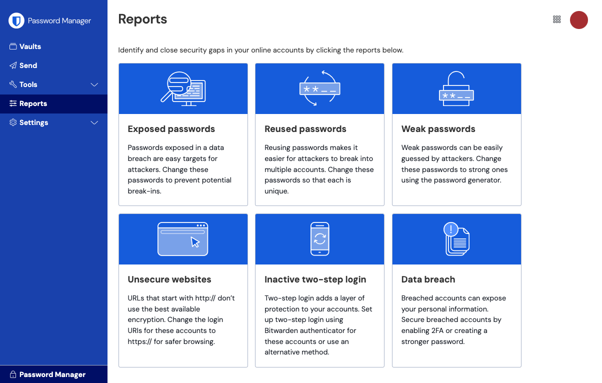 Reports page