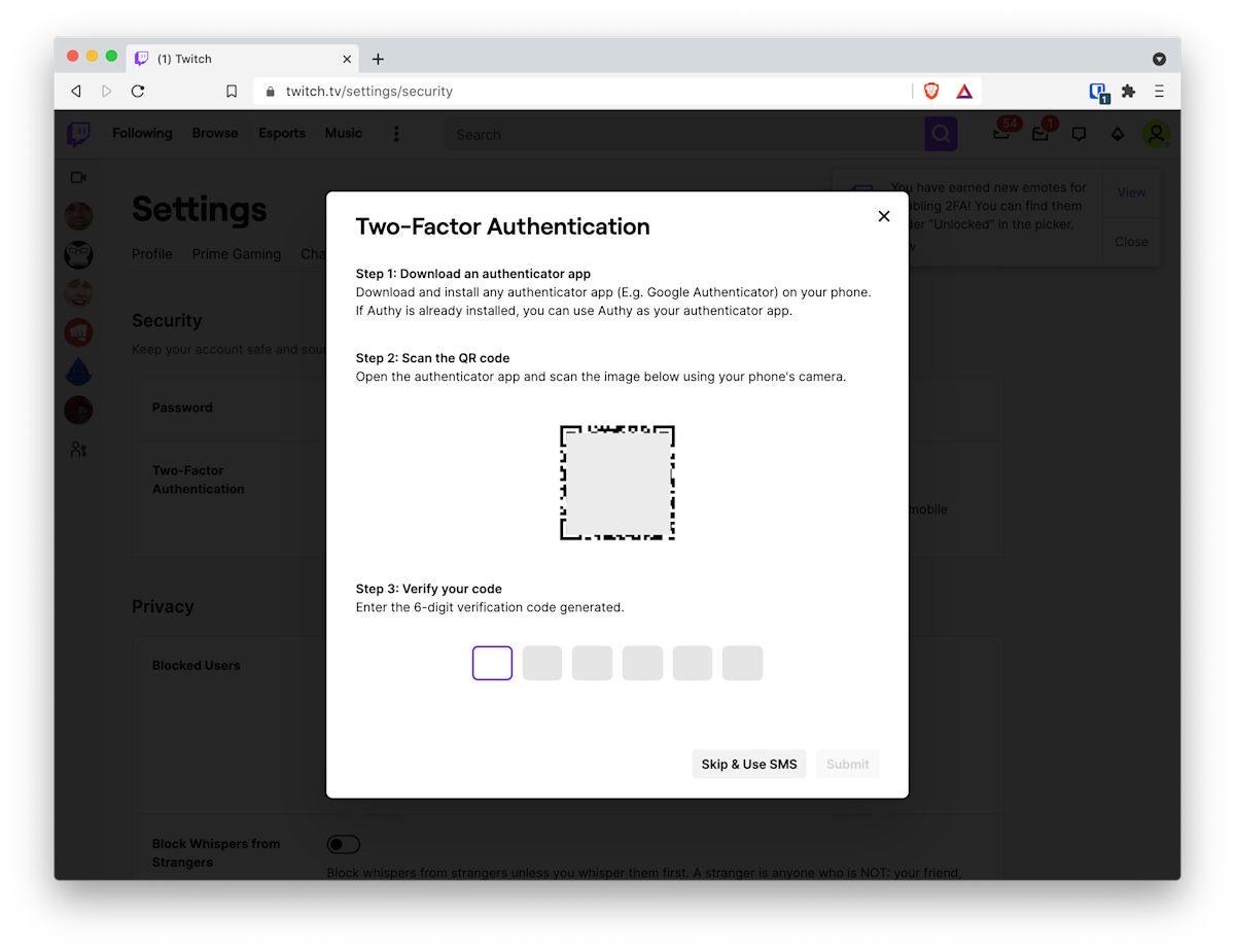 QR code to link your Bitwarden account to Twitch's Two-Factor Authentication