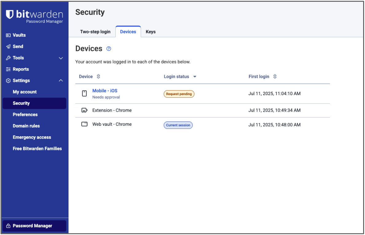 Use the web app again to approve the mobile app login and confirm the trusted device