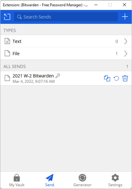 Bitwarden Send created