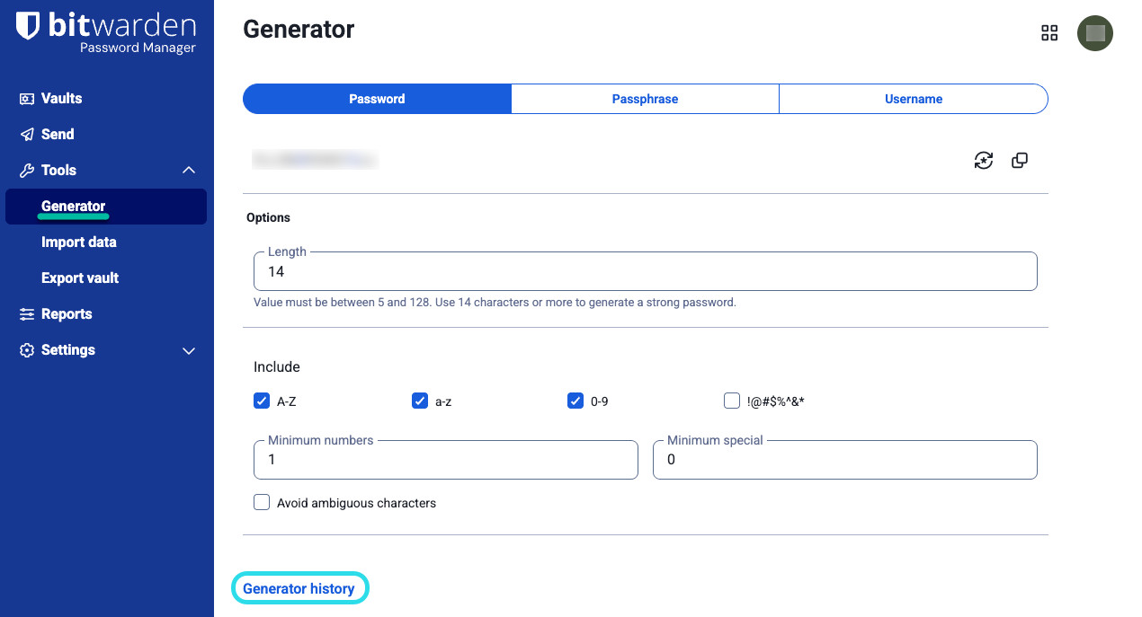 Generator history on web