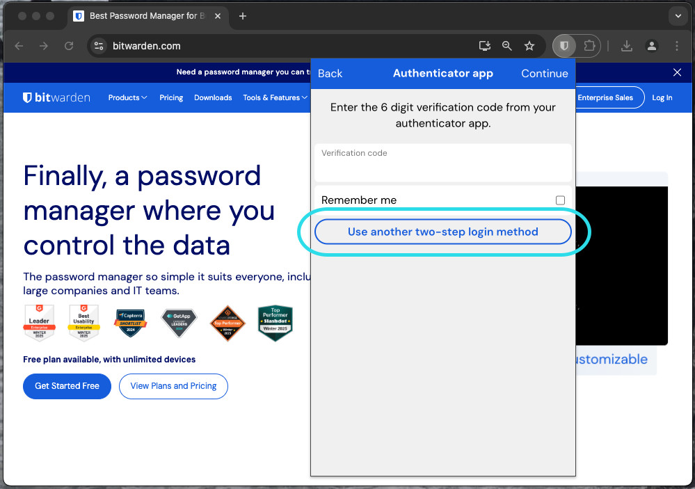 Use another two-step login method