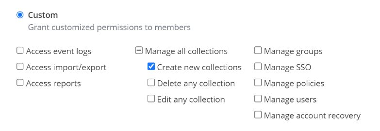 Custom Role - Create New Collections Selected