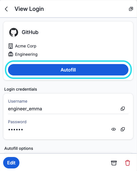 Autofill on View Login