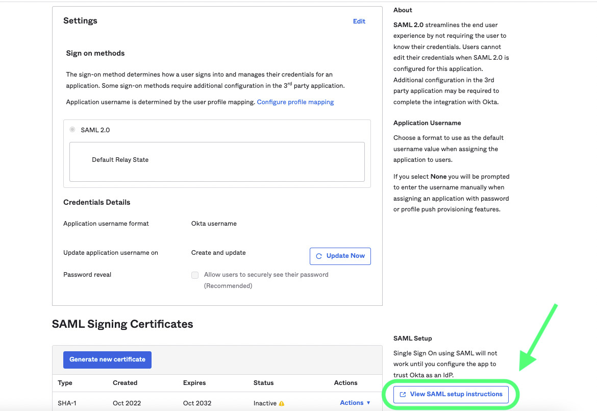 View SAML setup instructions 