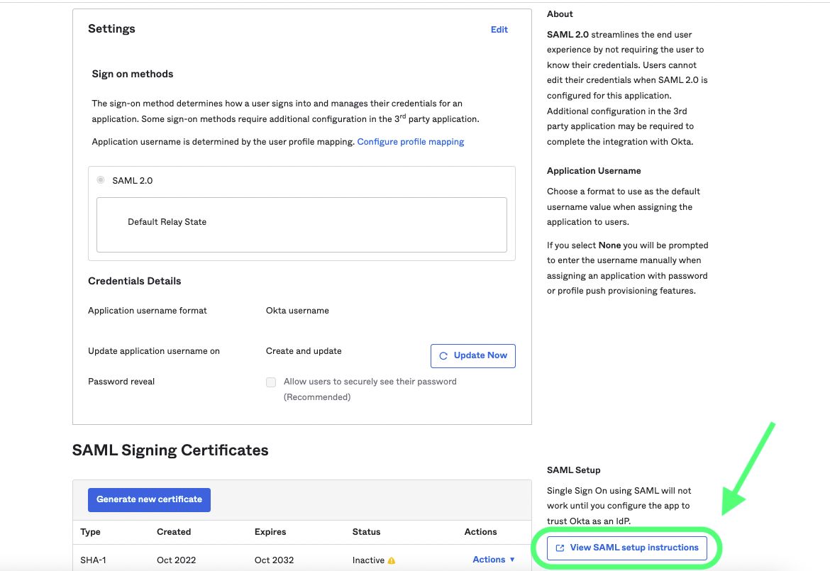 View SAML setup instructions