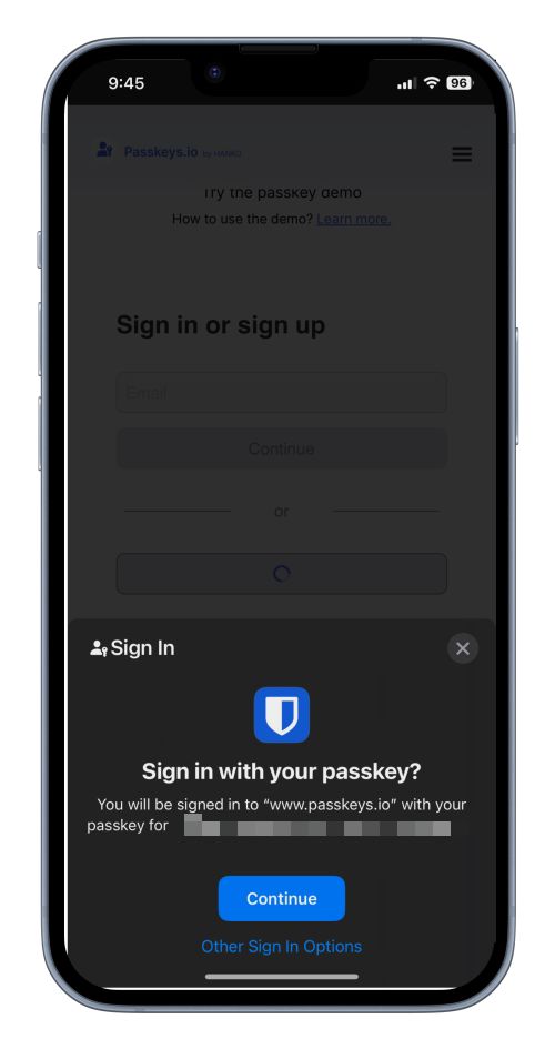 Sign in with passkey