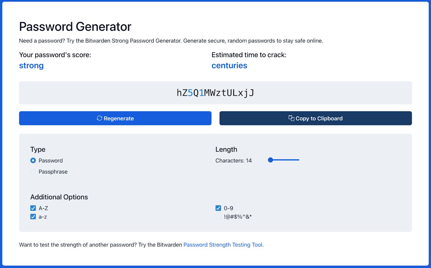 Bitwarden Password Generator